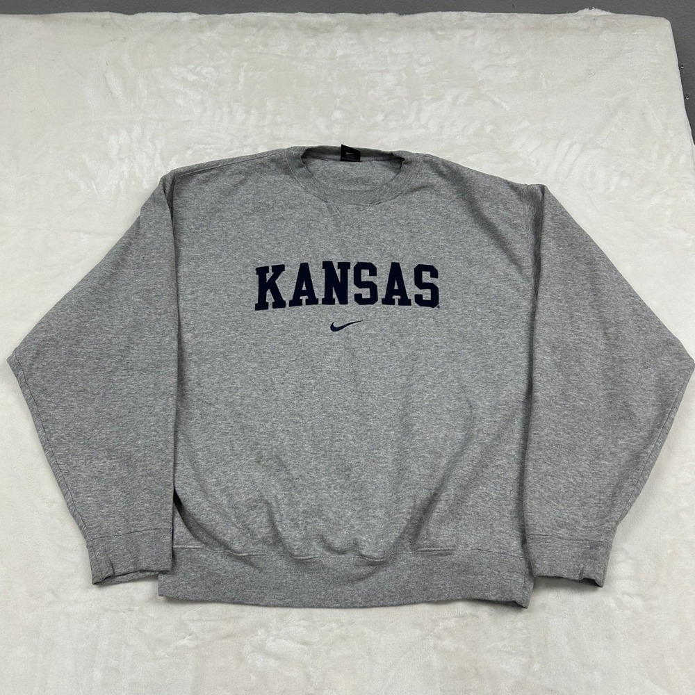 Nike Sweatshirt Mens XL Gray Kansas Jayhawks Embroidered Swoosh Crewneck